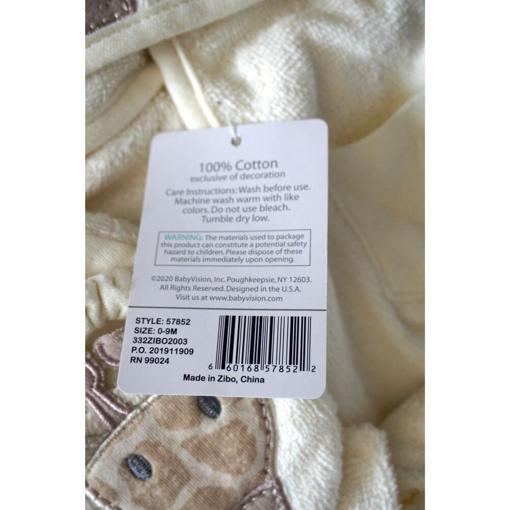 Hudson Baby Cotton Animal Face Bathrobe & Slippers, Giraffe, 0-9 Months, NWT - Picture 5 of 7